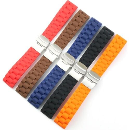 Silicone strap 22mm24mm double push insurance buckle watch accessories sports wristband mens and womens rubber watch strap