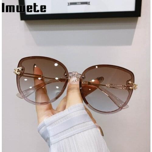 Imwete Oversized Cat Eye Sunglasses Women Men Vintage Brand Design Gradient Eyewear Metal Frame Outdoors Shades for Ladies