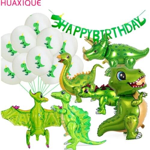Standing Green Dinosaur Foil Balloons 3th Birthday Decoration Dinosaur Party Baloons Banner Jungle Animal Part Supplies Globos