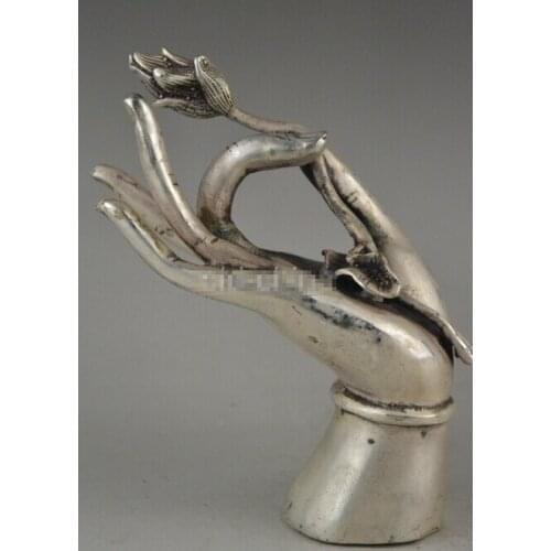 Decoration bronze factory outlets Tibet Silver china collectible old miao silver carve buddha hand hold flower statue