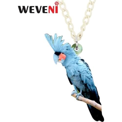 WEVENI Acrylic Blue Palm Cockatoo Bird Necklace Pendant Collar Choker Fashion Animal Pet Jewelry For Women Girls Gift Decoration