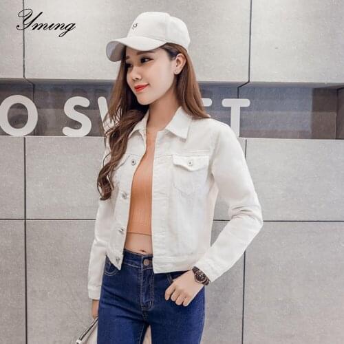 YMING Womens Autumn Candy-Colored Denim Clothes College Style Slim Was Thin Long-Sleeved Denim Short Coat Ladies Casual Clothes
