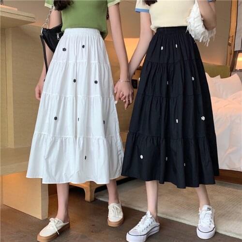 Korean Skirt High Waist A-line Summer Skirt Fashion Casual Faldas Jupe Plissee Femme Plus Size Faldas Mujer Moda 2021