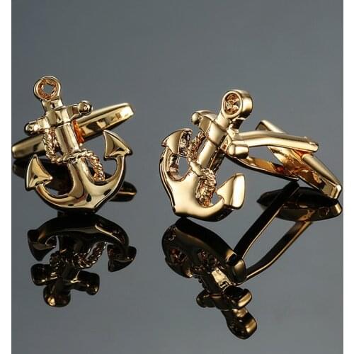 High quality mens shirt Cufflinks brand new fashion brand jewelry gold boat anchor Cufflinks mens wedding dress accessories