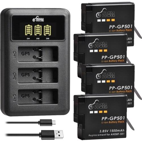 For GoPro Hero5 Hero6 Hero7 Battery + LED USB 3 Slots Charger for GoPro hero 5 6 7 AHDBT-501 Bateria