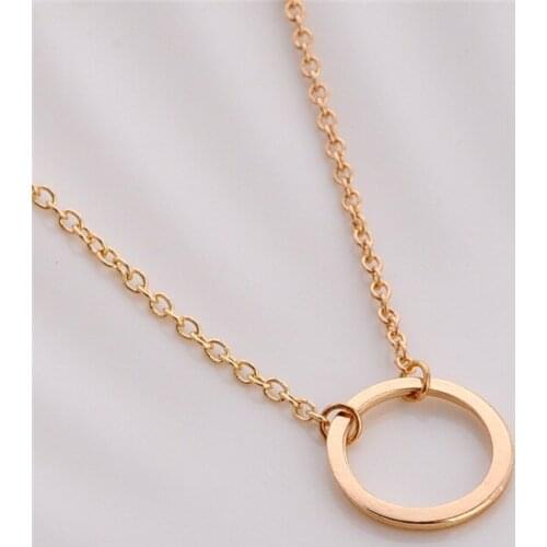Elegant Round Circle Pendant Necklace Creative Rose Gold Metal Geometric Chain Collar Jewelry for Women