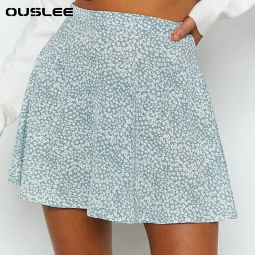 OUSLEE Boho Floral Printed Mini Skirt Women Summer High Waist Chiffon Skirt Female Casual Beach Bohemian Style Aline Short Skirt
