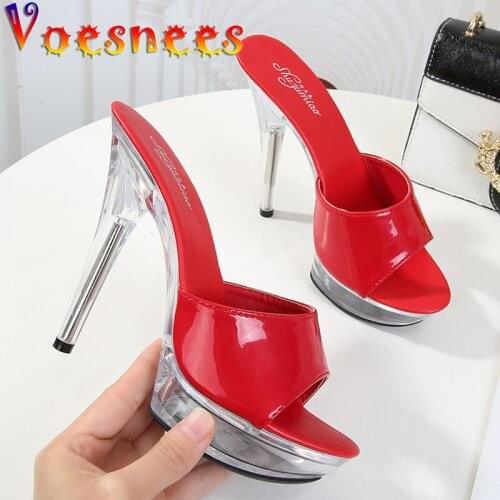 Voesnees Summer Shoes Woman High Heels Outside Slipper 13 15 CM Fine Mules Platform Sandals Ladies Slippers Girl Party Shoes