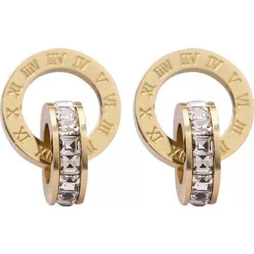 POTCET Korean Trend Fashion 2021 Stainless Steel Womens Roman Numeral Titanium Steel Stud Earrings Free Shipping