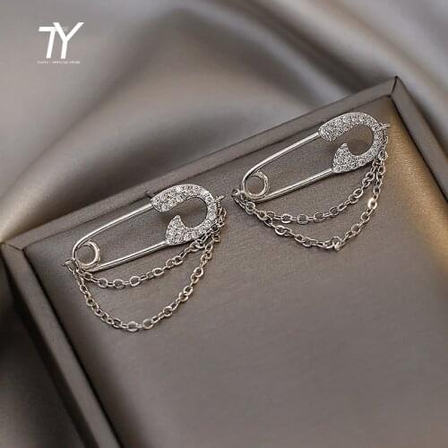 2021 New Design Feel Pin Chain Tassel Silvery Drop Earrings For Woman Korean Fashion Jewelry Wedding Girls Unusual Accessories