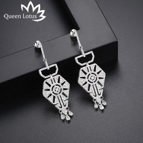 Queen Lotus 2018 Baroque Hanging Earrings for Women Hollow Sun Luxury Crystal Earrings Drop Jewelry Ethnic Dangle Earrings Gift