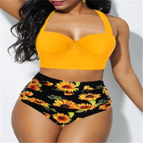 Womens plus size bikini swimsuit set, womens enhanced swimsuit high waist, printed two-piece swimsuit big Brazilian bikini 202