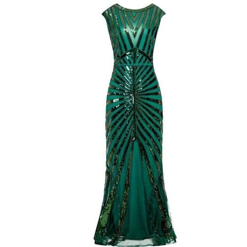 New Women 1920s Great Gatsby Dress Long 20s Flapper Dress Vintage O Neck Backless Long Maxi Party Dress for Prom Cocktail