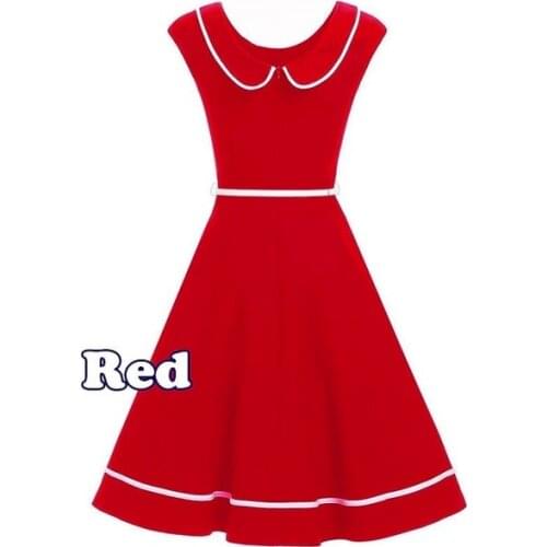 2021 Women Retro Style Solid Color Party Waist Office Dress Summer Doll Collar Sleeveless Slim Dress Female Vestidos