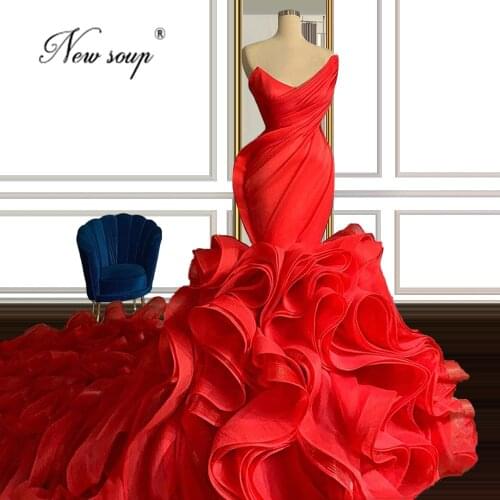 Dubai Design Red Long Tiered Formal Evening Dresses 2021 Vestidos De Fest Middle East Women Prom Dress Mermaid Arabic Party Gown