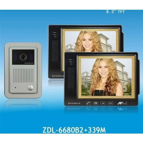 ZHUDELE 4-wires doorbell 8.3" luxury color video door phone,CCD camera waterproof ,touch screen,nightvision,1 camera+2 monitors
