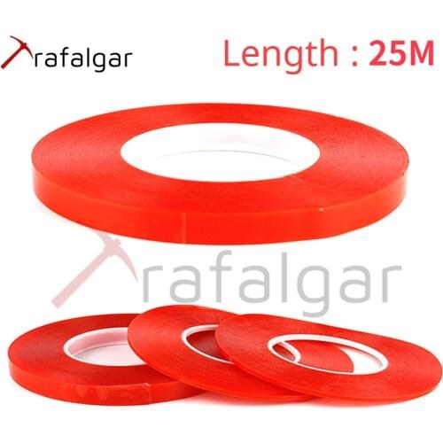 0.2MM 1/2/3/5/8/10mm 50M Strong Acrylic Adhesive PET Red Film Clear Double Side Tape No Trace For Phone Tablet LCD Screen Glass