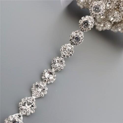 1 feet Rhinestone Crystal Chain Bling Diamante Lace Diamond Trim Ribbon Necklace Applique Gem Sparkle Wedding Dress 0.47" Width