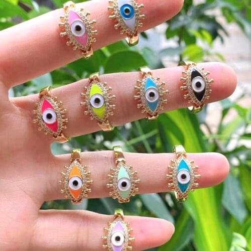 10Pcs 2021 New Fashion Gold Plated enamel eye mini colorful ring jewelry