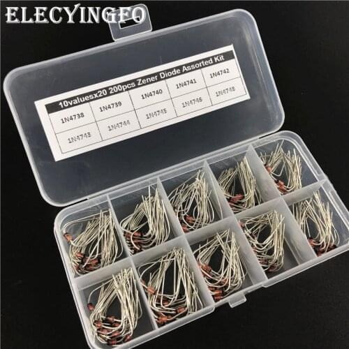 10Values x20 200pcs Zener Diode Assortment Electronic kit 1N4738~1N4748 1W DO-41 With storage Box