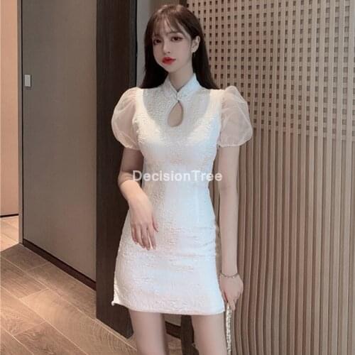 2021 chinese dress women elegant aodai style knee length qipao vestidos party wedding dresses sexy cheongsam oriental dress