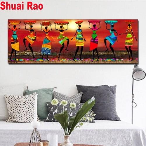 5d square DIY Diamond Painting Cross Stitch African Woman Happy dancing Diamond Embroidery full round diamond Mosaic puzzle 5d