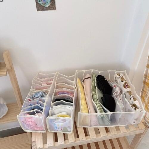 6/7/11 Grid Bra Underwear Socks Storage Box Foldable Washable Non-woven Fabrics Large Capacity Closet Bedroom Drawer Organizers
