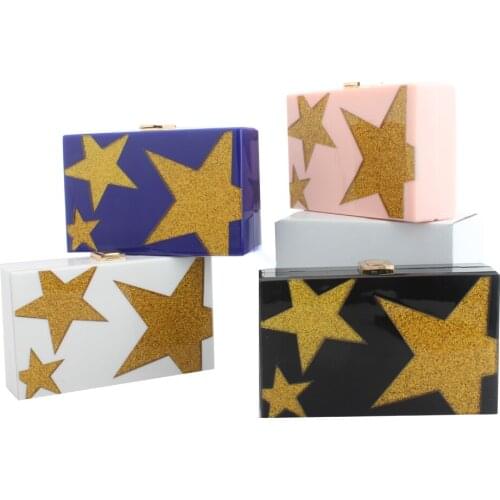 Acrylic Clutch Bags Box Sequins Star Pattern Crossbody Bags Wallet Ladies Wedding Banquet Party Handbags Evening Shoulder Bag