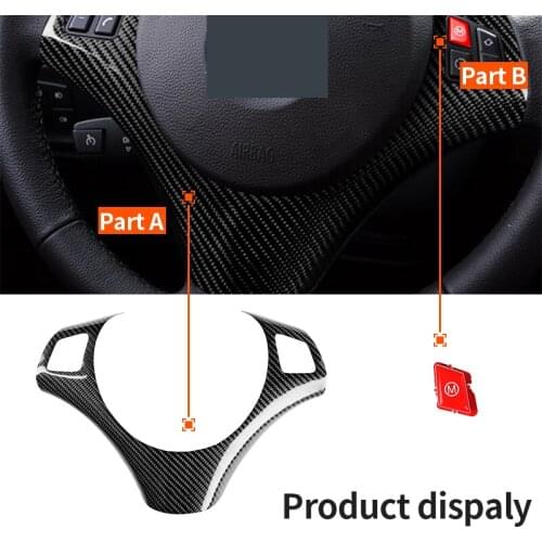 Car Styling Real Carbon Fiber Steering Wheel Trim Cover Sticker M Button For BMW 1 & 3-series E90 E92 E93 LCI 08-13 E87 E82 E88