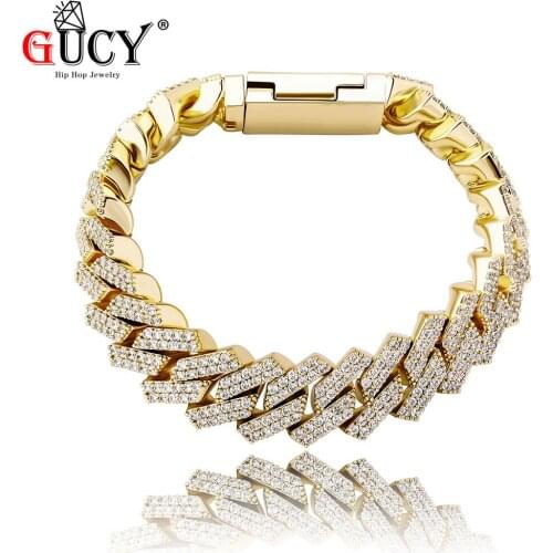 GUCY Fashion 14mm Bracelet High Quality Iced Out Micro Pave AAA Cubic Zirconia Cuban Chain Bracelet Hip Hop Jewelry Gift
