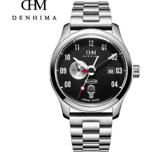 DENHIMA Skull Series Steampunk Mechanical Watches Mens Waterproof Automatic Watches Mens Motorcycle Sports Watches