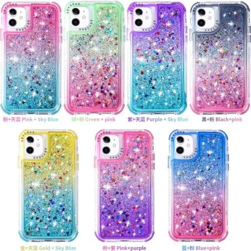 For iphone 12 gradient cell phone case 3 in 1 glitter quicksand tpu 12pro max shockproof proctective back cover case