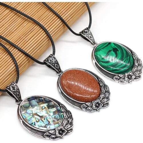 Natural Shell Necklace Charm Pendant Leather Cord Diameter 2.0mm Length 55+5cm Pendant Size 40x60mm