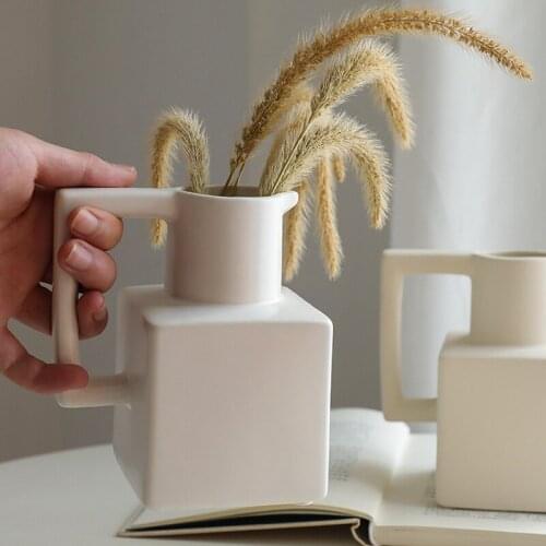 WEILEAD Ceramic Square Vase Nordic Minimalist Style Art Creative Personality Dried Flower Decoration Accessorie Desktop Ornament