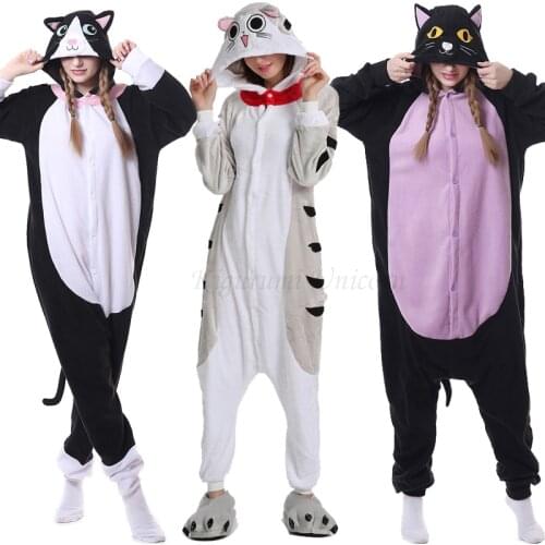 Kigurumi Unicorn Pajama Adult Animal Cat Onesie Women Men Couple 2019 Winter Pajamas Suit Nightie Sleepwear Flannel Homewear