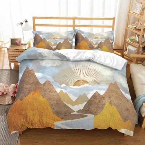 2/3 Pieces Sunrise Sunset Landscape Bedding Set Mountain Wave Duvet Cover Twin Double King Bed Cover Set Pillowcase(No Sheets)