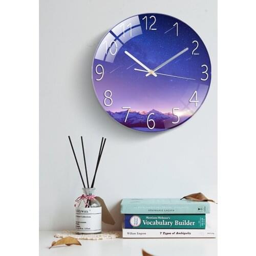 Creative Glass Wall Clock Landscape Light Colorful Art Reloj Pared Decorativo Luxury Cheap Clocks Living Room Bedroom Home Decor