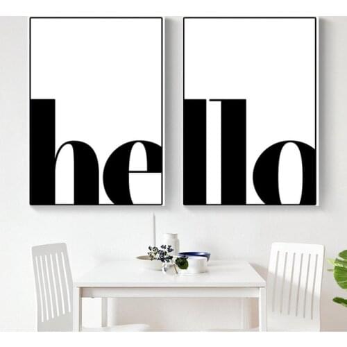 Minimalist Black White Hello English Word Poster And Print Set Wall Art Picture Canvas Painting Aesthetic Room Decor