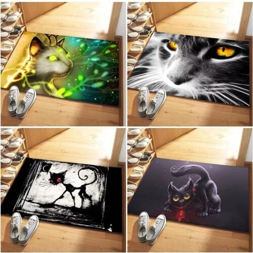 Dark Cat Pattern Floor Mat Fashion Net Red Cat Door Carpet Mat Rectangular Foyer Polyester Floor Mat