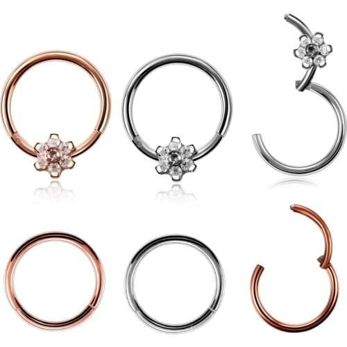 New 1PC Surgical Steel Flower Hinged Septum Clicker Ear Tragus Nose Hoop Rings Lip Piercing Nipple Clicker For Sexy Jewelry 16g