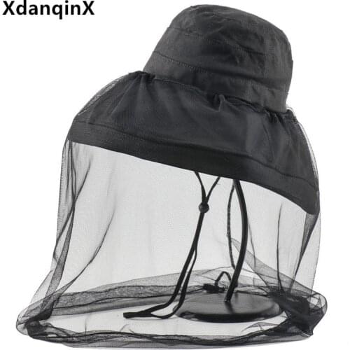 XdanqinX Novelty Summer Womens Bucket Hat Net Yarn Anti-mosquito Oversized Sun Visor Sunscreen Beach Hats Removable Fishing Cap