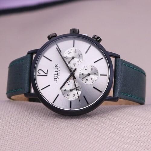 New Real Multi-Function Mens Watch Hours Japan Mov't Clock Business Bracelet Real Leather Sport Boys Birthday Gift Julius Box