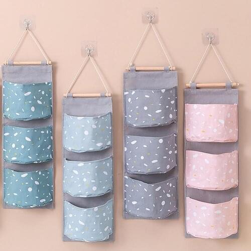 3-Pocket Oxford Cloth Wardrobe Storage Hanging Bag Wall Door Hanging Sundries Storage Bags Pouch Organizer