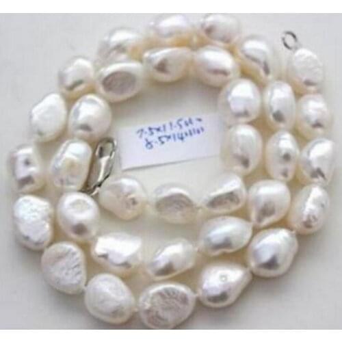Free Shipping Jewelry Pearl Necklace classic 8-10mm south sea natural baroque white pearl necklace 17inch