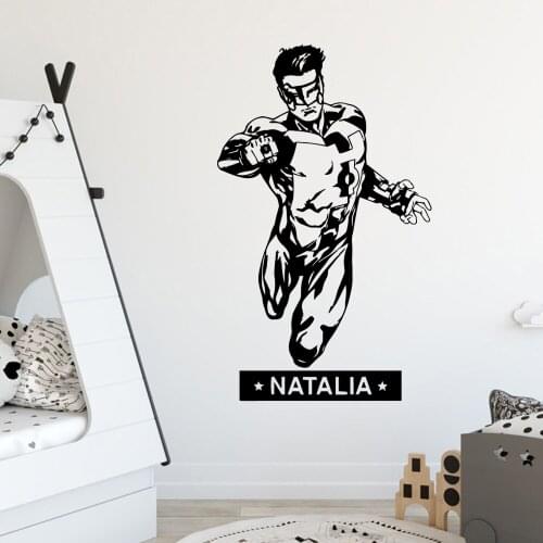 Superhero Personalized Wall Stickers Home Decor For Kids Room Living Room Home Decor Mural Custom Name Wall Decals