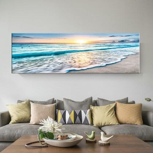 Natural Gold Beach Sunset Landscape Posters and Prints Canvas Painting Mediterran Scandinavian Wall Art Picture for Living Room