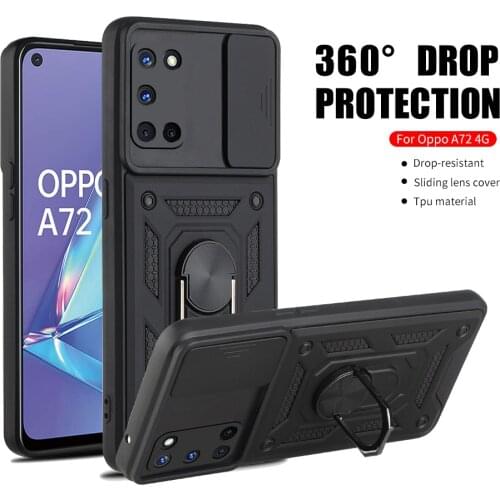 Shockproof Stand Ring Case For OPPO A72 Push Pull Camera Protection Phone Back Cover Coque Box For O PPO A52 A92 A 52 72 92 6.5"