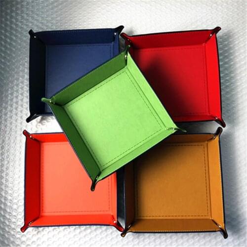 Foldable Storage Box PU Leather Square Tray for Dice Table Games Key Wallet Coin Box Tray Desktop Storage Box Trays Decor