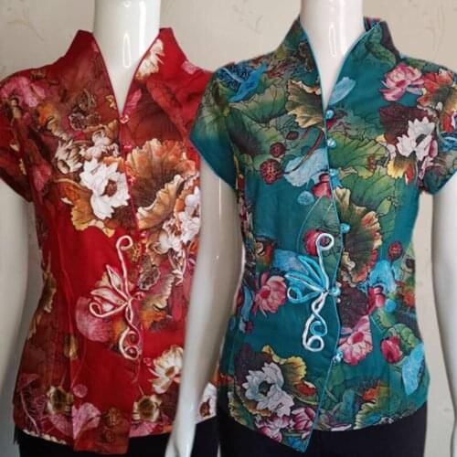 Middle-aged and elderly mother tops топы short-sleeved shirt Tang suit plus size chinese top chinese style daily women clothing