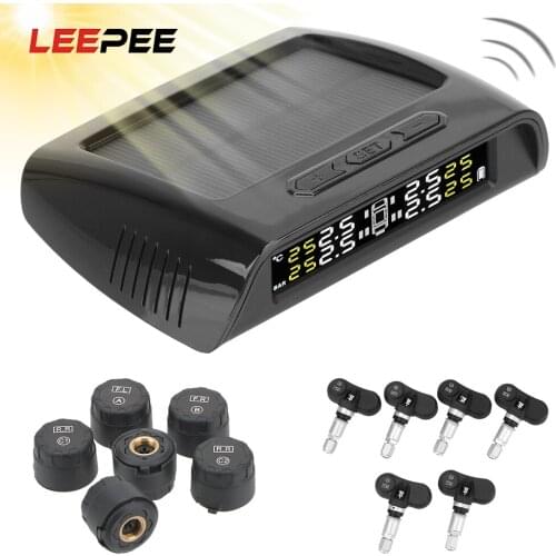 TPMS Car Tire Pressure Monitoring System Solar Power Digital LCD Display Auto Security Alarm Systems Tyre Pressure 6Pcs Sensor